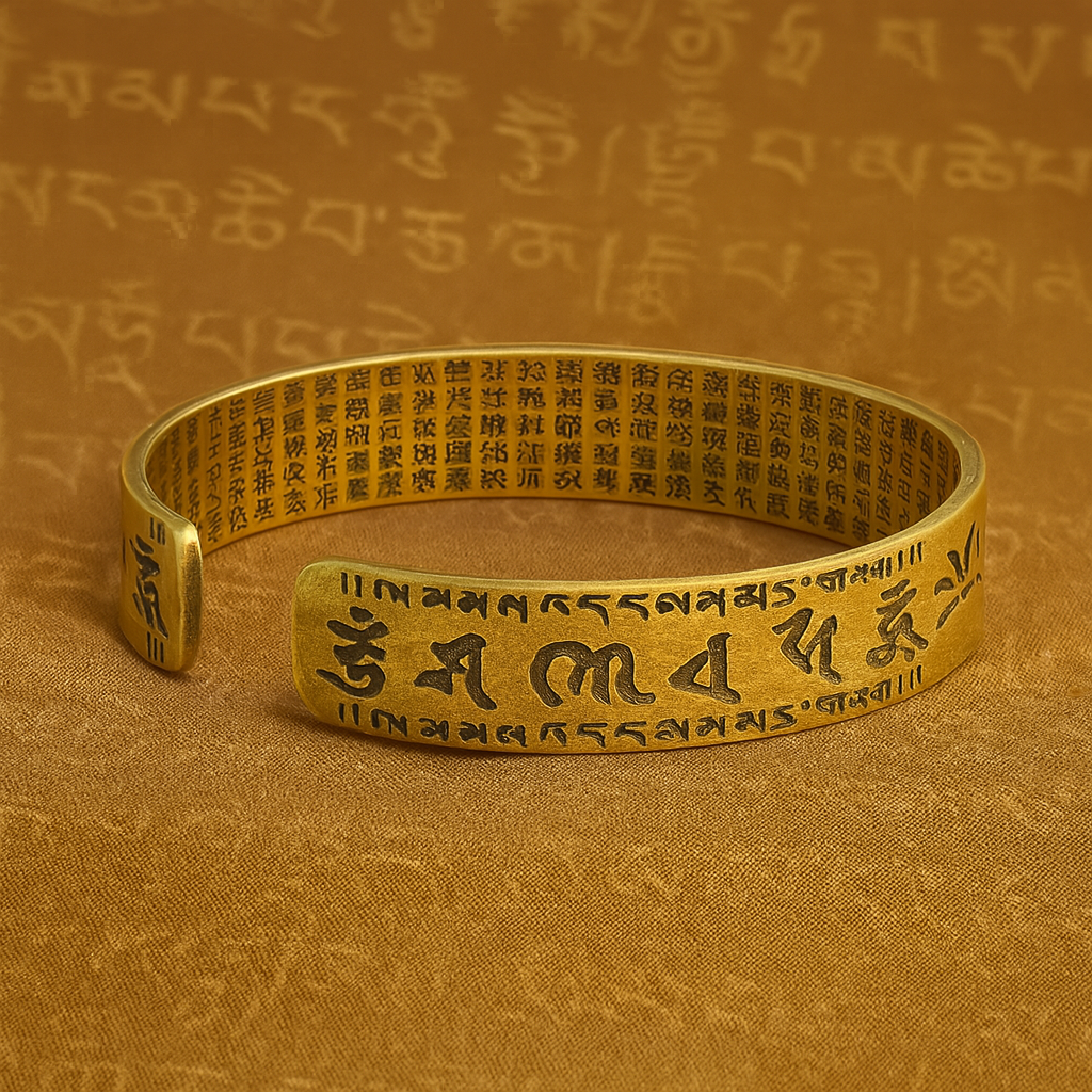 Bracelet tibétain bouddhiste en cuivre – mantra gravé