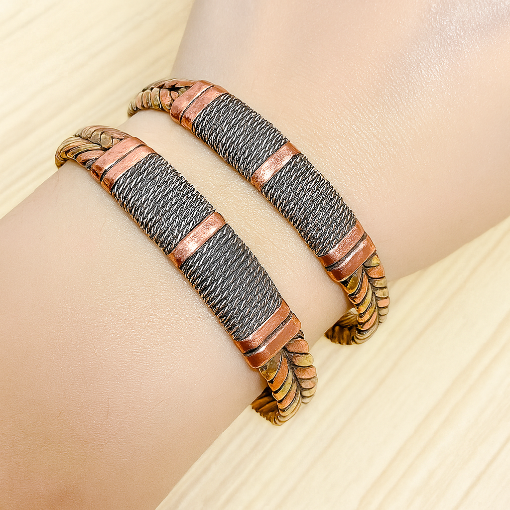 Bracelet tibétain bouddhiste tressé en cuivre vintage – Énergie triple