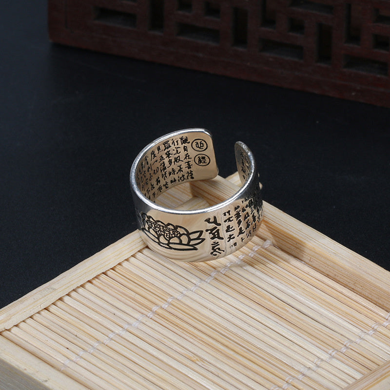 Bague Tibétaine Femme – Fleur de Lotus & Mantra OM en Cuivre Argenté