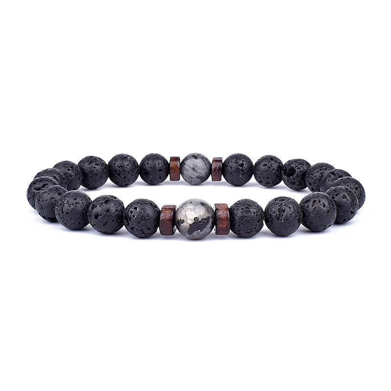 Bracelet bouddha tibétain – Perles de lave et bois (8 mm)