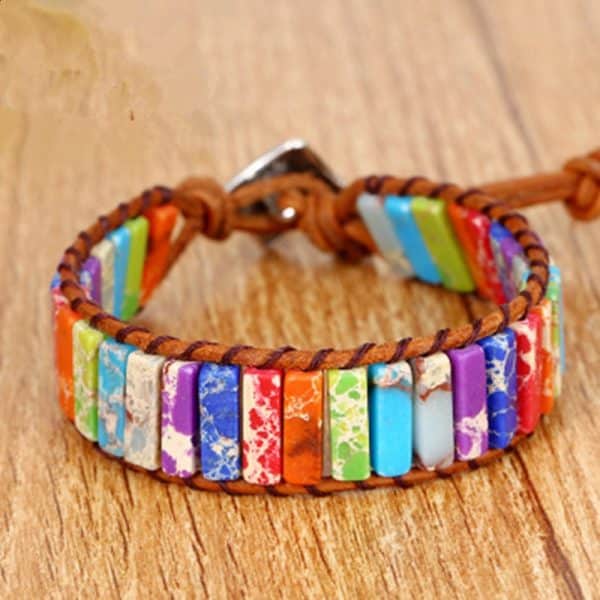 Milangirl Chakra Bracelet Bijoux La Main Multi Couleur Pierre Naturelle Tube Perles Bracelet En Cuir Bracelet 2