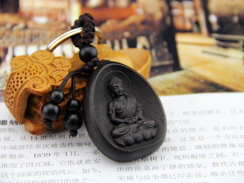 Personnalit Cl De Voiture Pendentif Bois Mode Noir Amitabha Bouddha Sculpture Palissandre Bouddhiste Porte Cl S