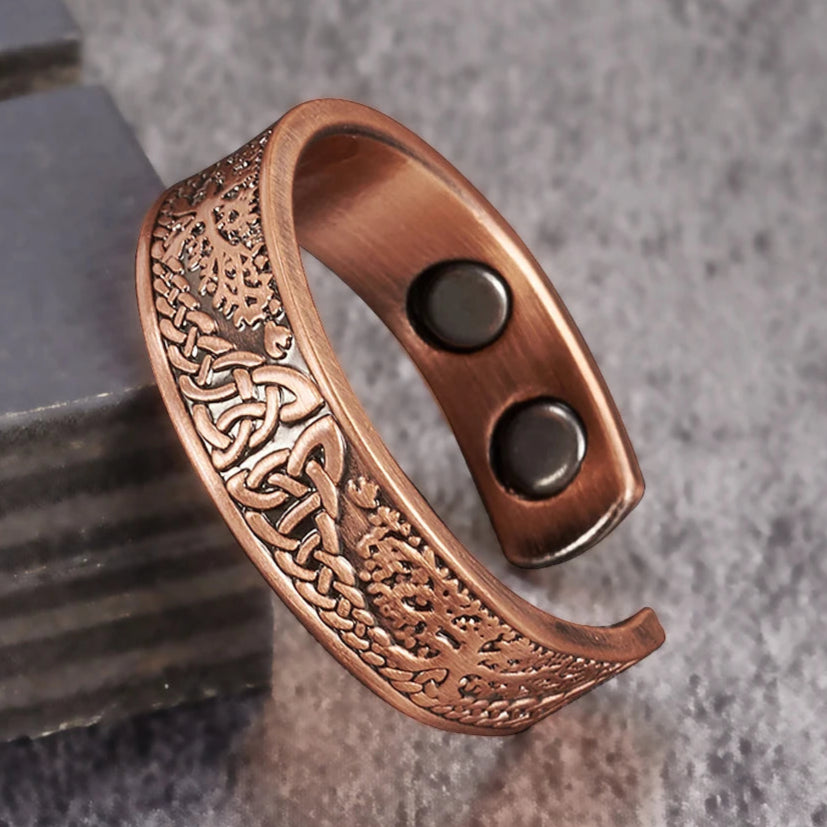 Bague Tibétaine Cuivre – Arbre de Vie & Énergie Magnétique