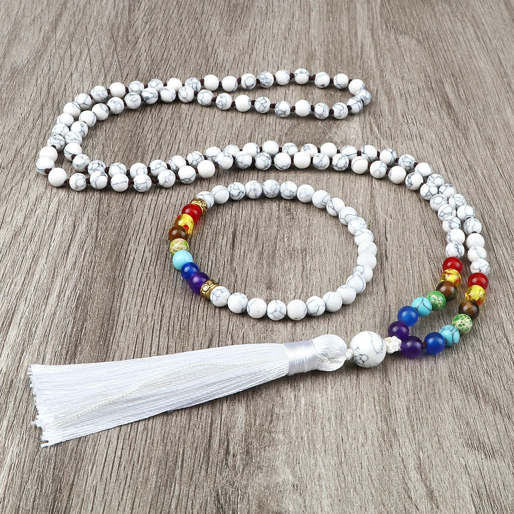 Cascade de Lumière – Mala 108 Perles Howlite & 7 Chakras
