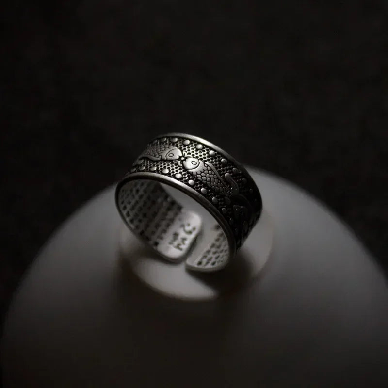 Bague Tibétaine Femme – Fleur de Lotus & Mantra OM en Cuivre Argenté