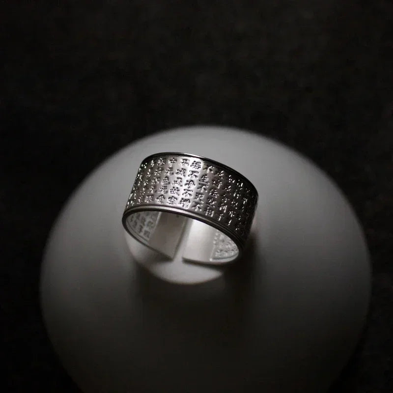 Bague Tibétaine Femme – Fleur de Lotus & Mantra OM en Cuivre Argenté