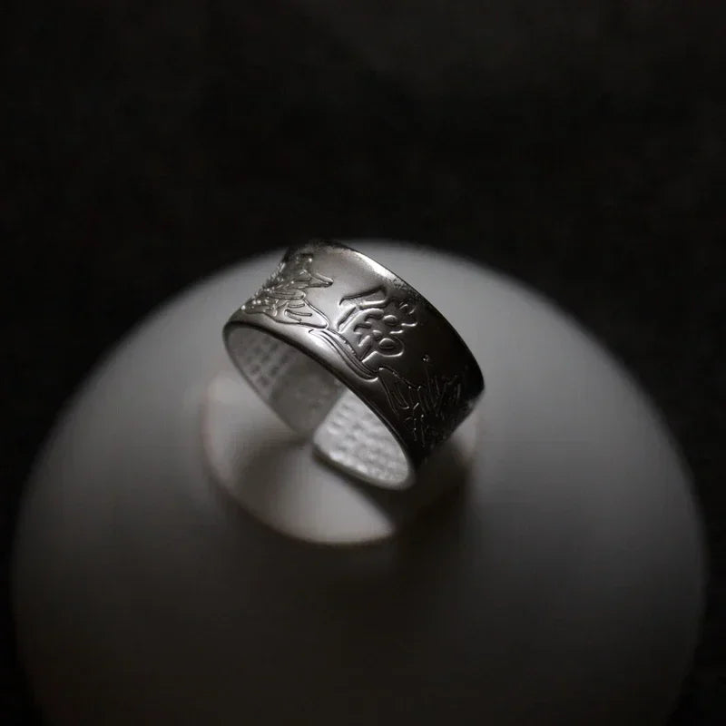 Bague Tibétaine Femme – Fleur de Lotus & Mantra OM en Cuivre Argenté