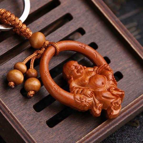 Vintage Main Gravure Acajou Gros Ventre Bouddha Bois Porte Cl S Porte Cl Porte Cl Chanceux 1