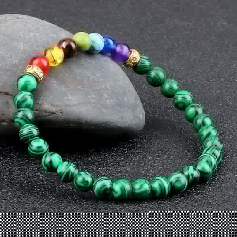 bracelet 7 chakras en malachite