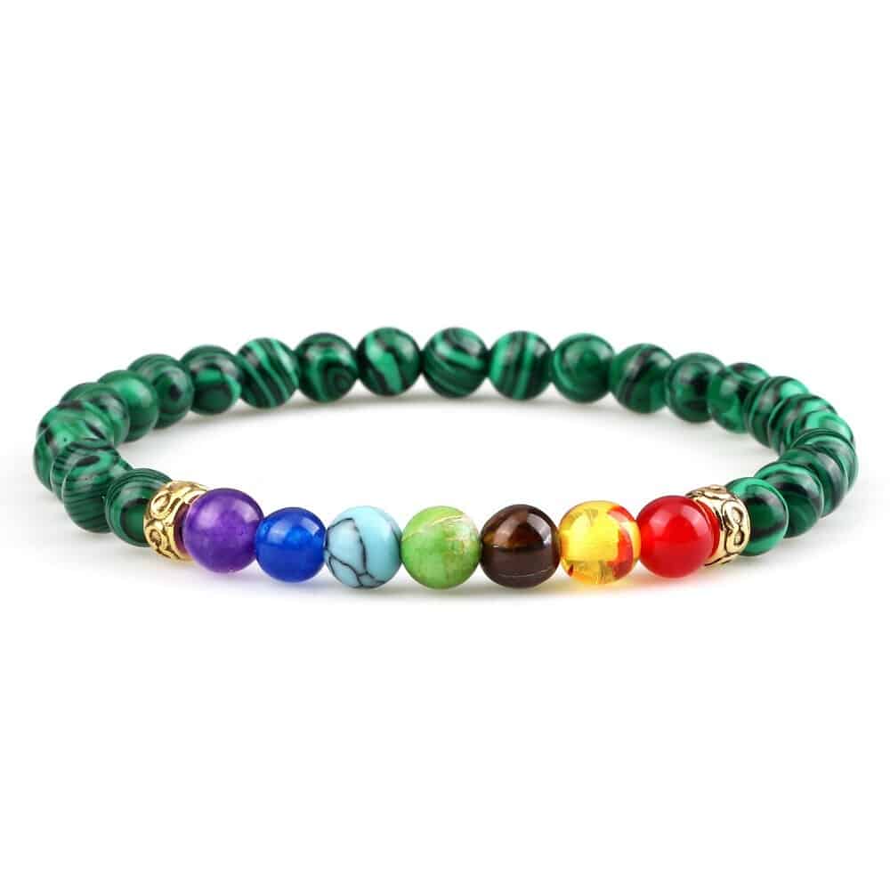 bracelet 7 chakras malachite