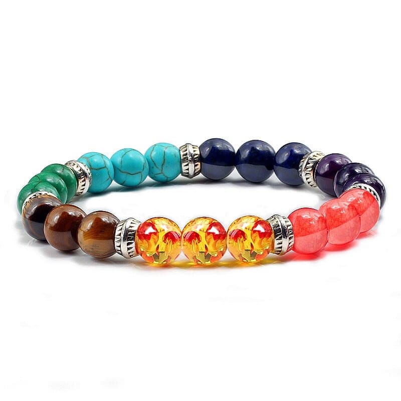 Bracelet 7 chakras tibétain en pierres naturelles et symboliques, modèle Esprit Tibet, couleurs des chakras pour équilibre et sérénité