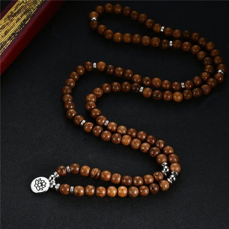 collier mala du tibet en bois