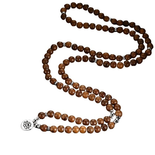 collier mala tibetain bois