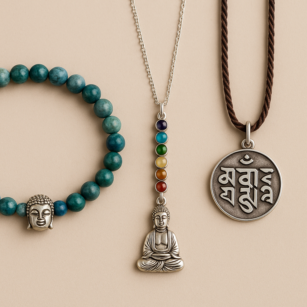 Bijoux Bouddha artisanaux – pendentif, bracelet et jonc tibétain