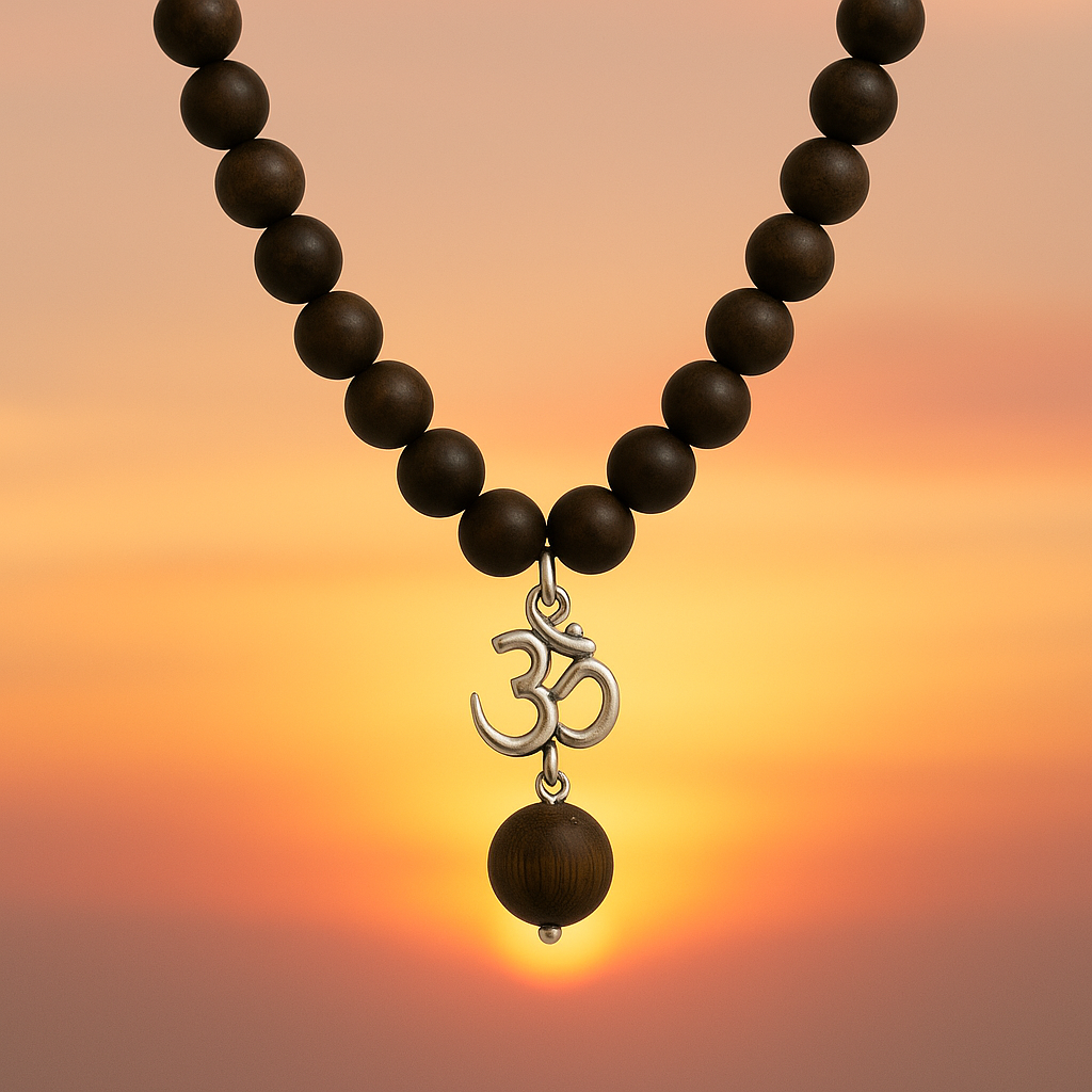 Collier bouddhiste avec pendentif Om et perles de bois – Esprit Tibet Image