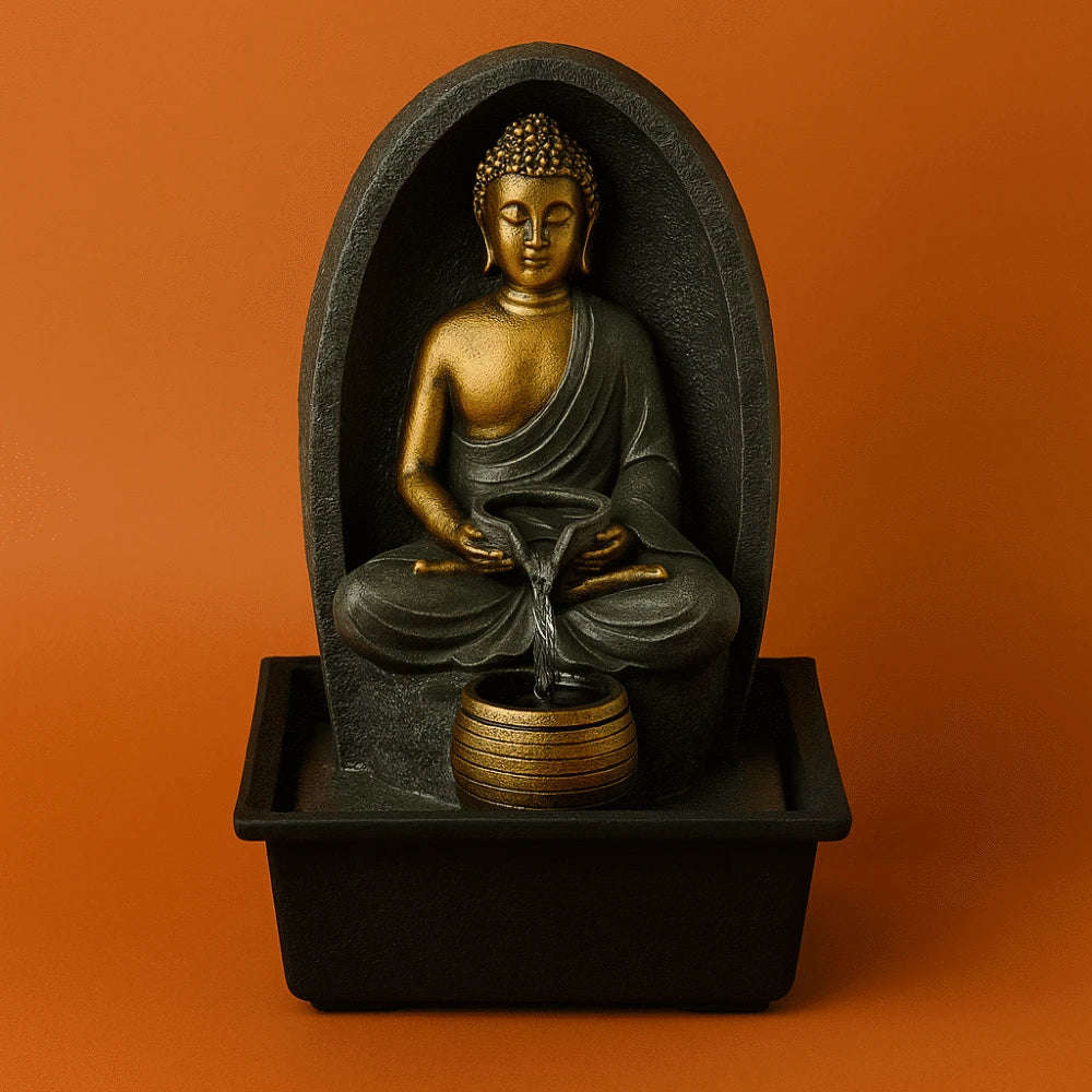 Fontaine d'intérieur à statue de Bouddha versant de l'eau, Esprit Tibet Image