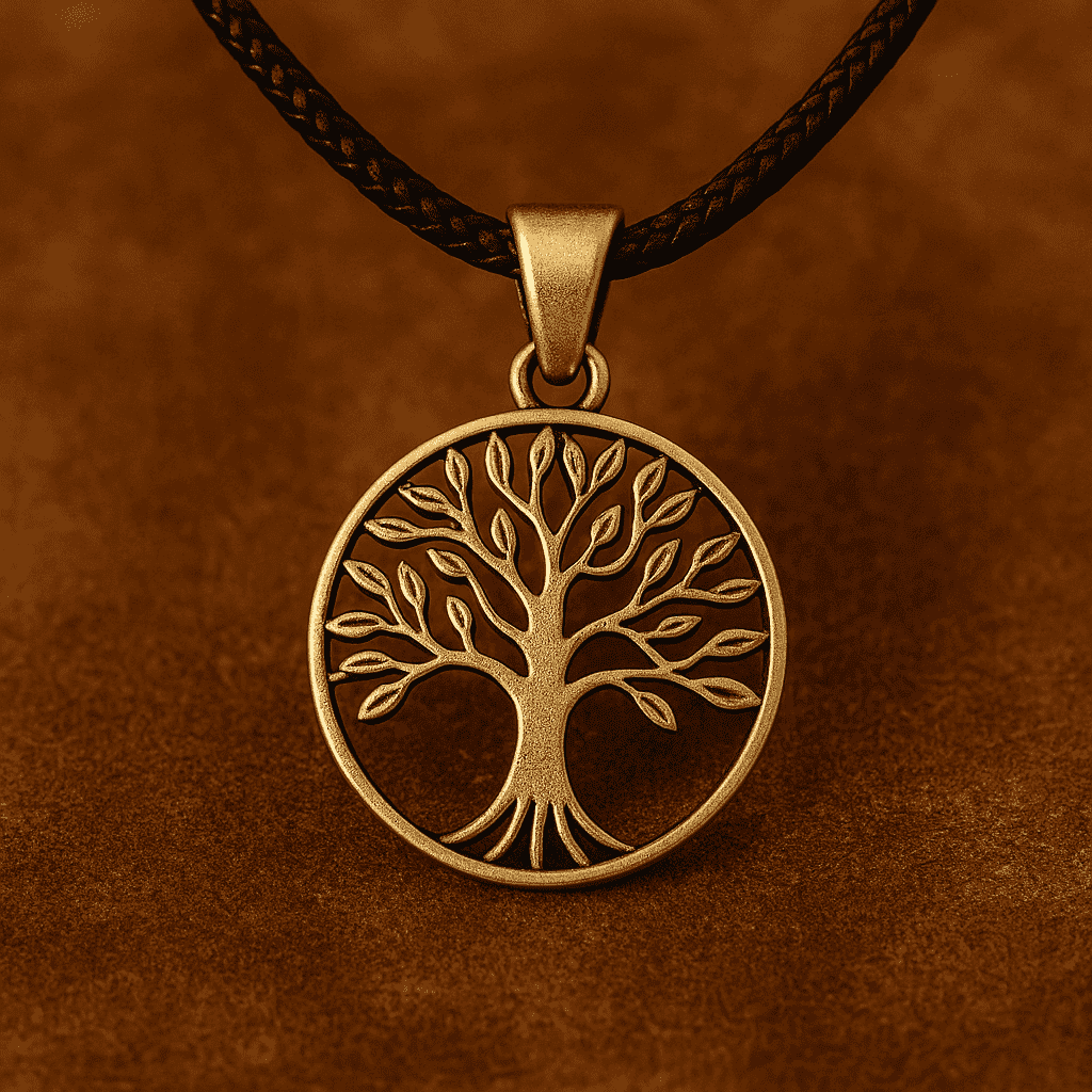 Pendentif Arbre de Vie bronze sur cordon tressé noir, Esprit Tibet Image