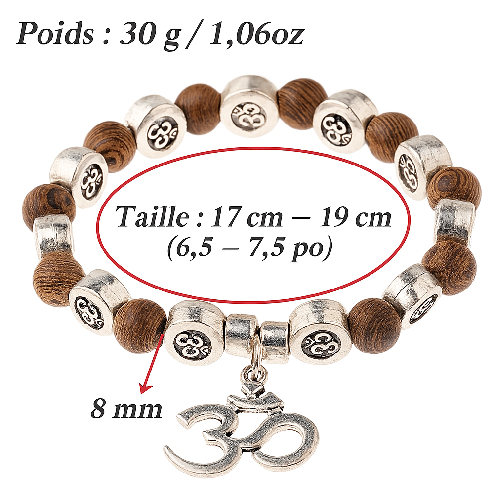 Bracelet Bouddha OM – Perles de Bois Sacré