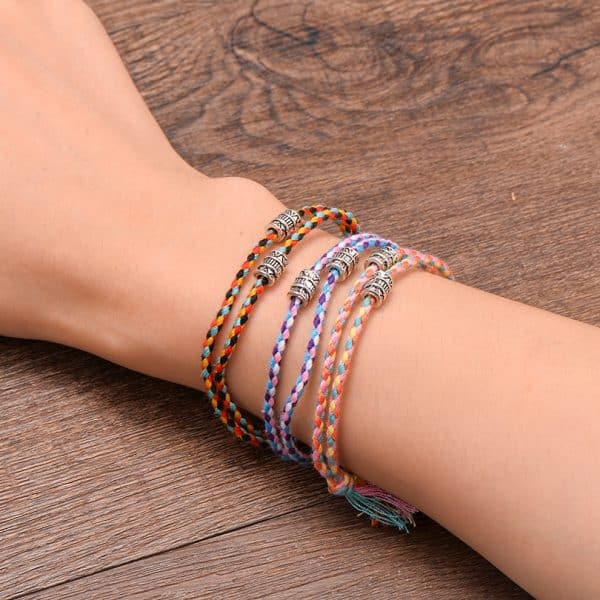 Ethnique Tib Tain Bouddha T Te Tiss E Amulette Multicolore Bracelets Bracelets Pour Femmes Hommes Fait 1