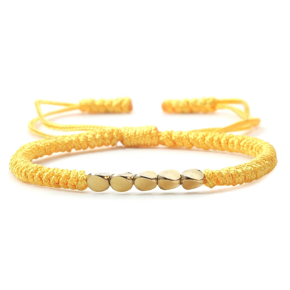 Bracelet tibétain bouddhiste – Cordon tressé et perles en cuivre