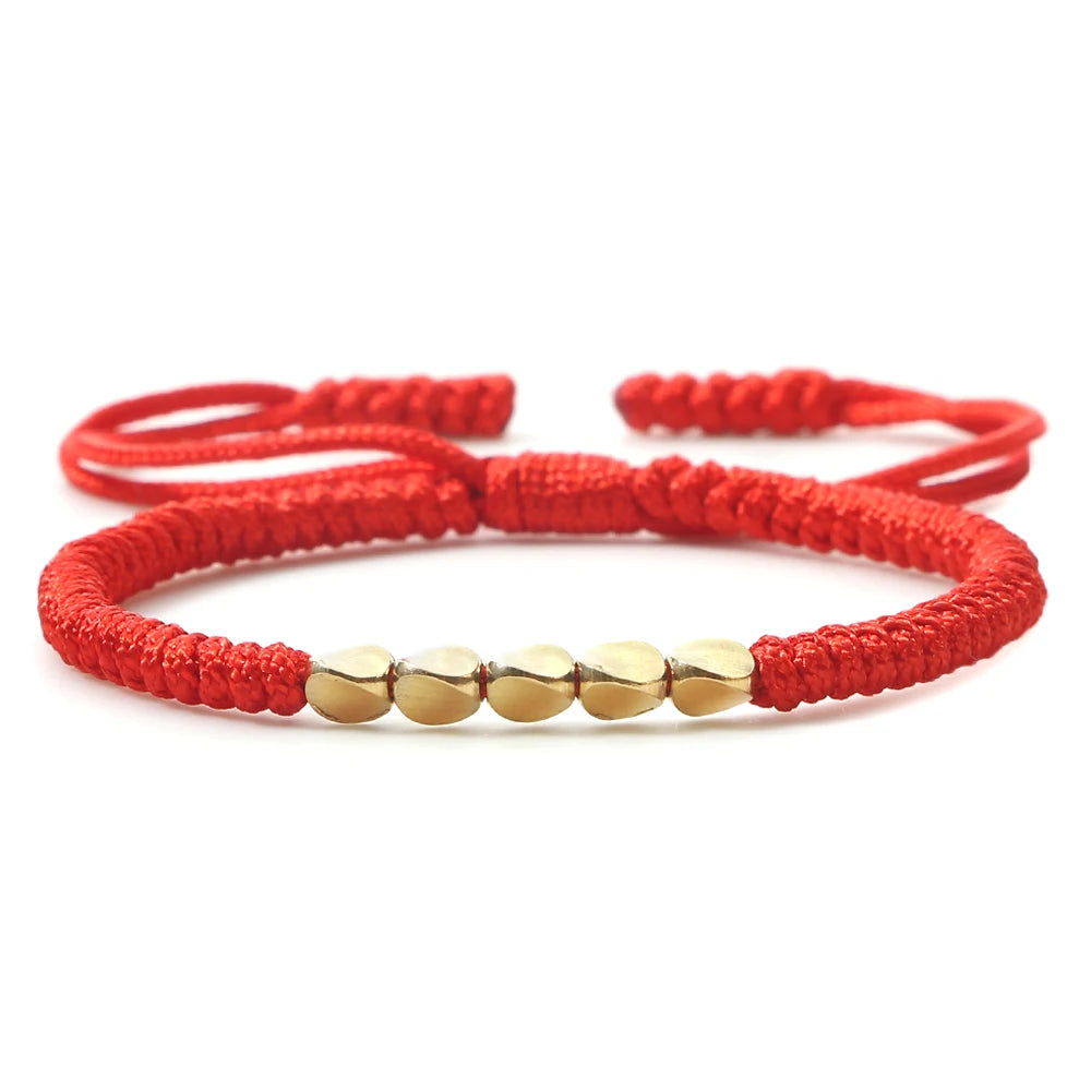 Bracelet tibétain bouddhiste – Cordon tressé et perles en cuivre