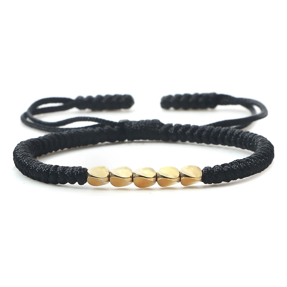 Bracelet tibétain bouddhiste – Cordon tressé et perles en cuivre