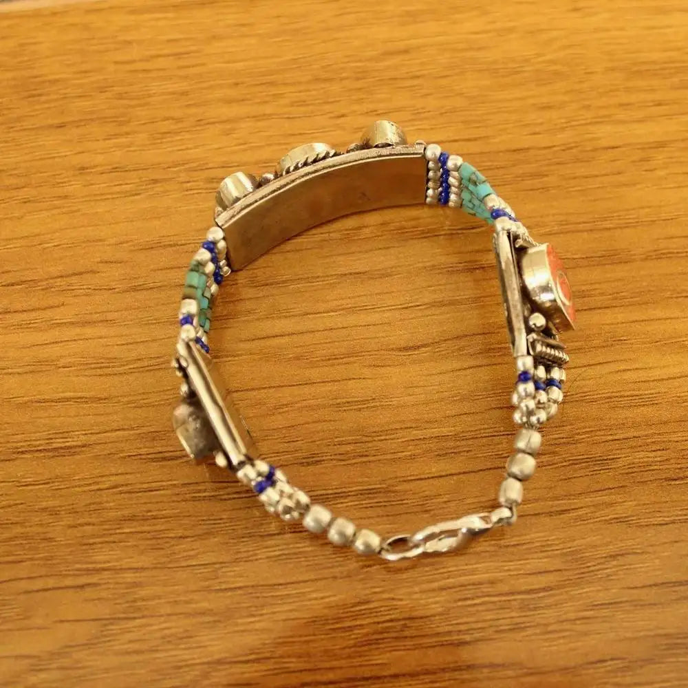 Bracelet tibétain bouddhiste vintage en pierres sacrées – Artisanat du Népal