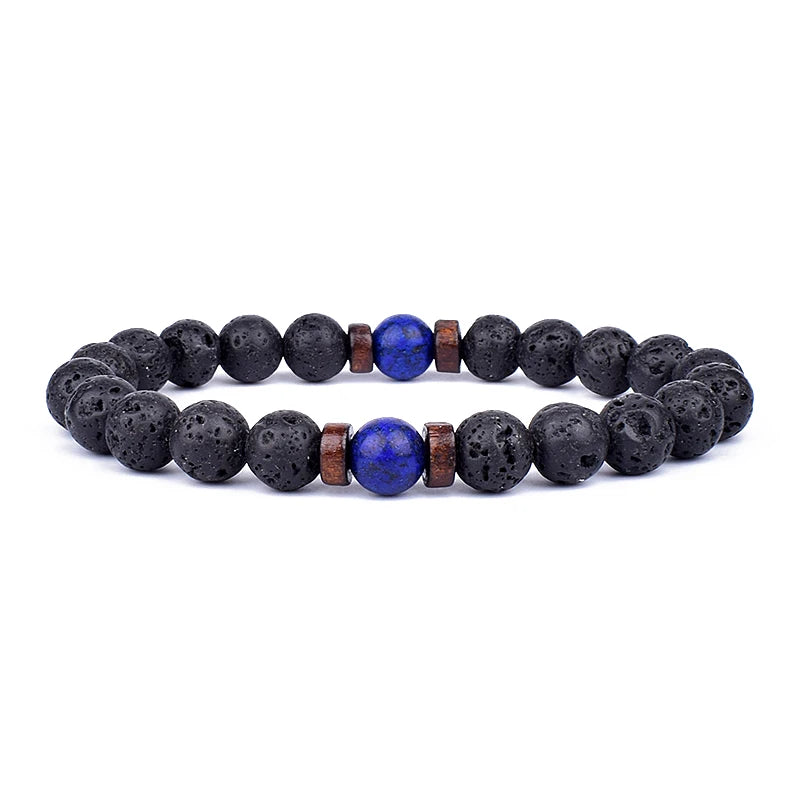 Bracelet bouddha tibétain – Perles de lave et bois (8 mm)