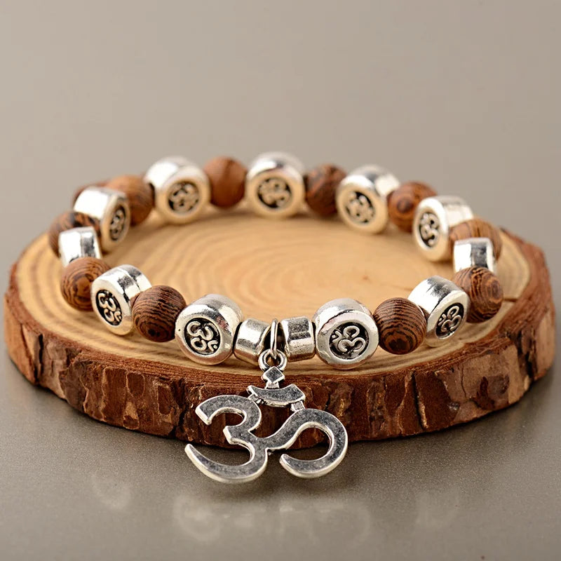 Bracelet Bouddha OM – Perles de Bois Sacré