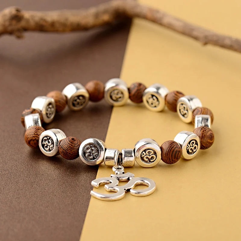 Bracelet Bouddha OM – Perles de Bois Sacré