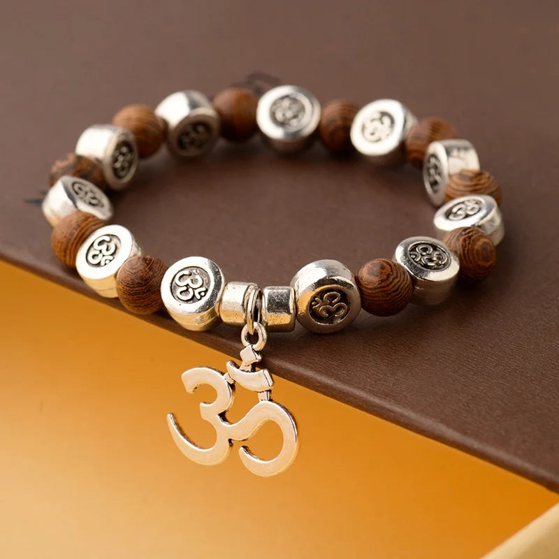 Bracelet Bouddha OM – Perles de Bois Sacré