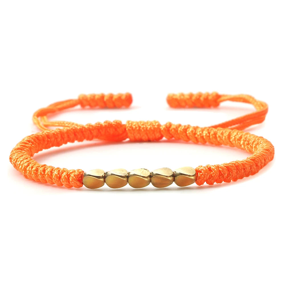 Bracelet tibétain bouddhiste – Cordon tressé et perles en cuivre