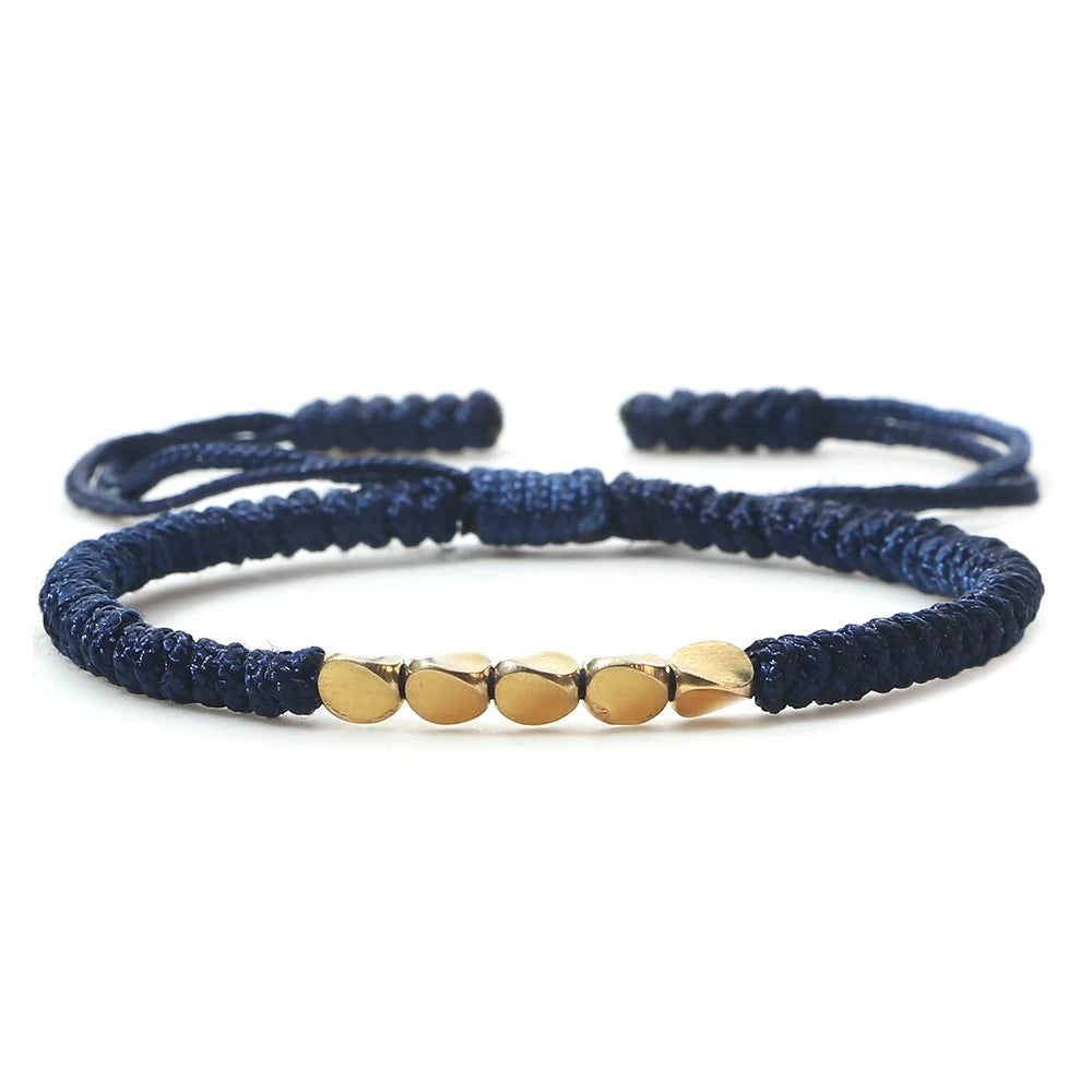Bracelet tibétain bouddhiste – Cordon tressé et perles en cuivre