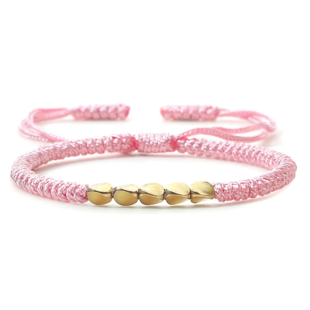 Bracelet tibétain bouddhiste – Cordon tressé et perles en cuivre