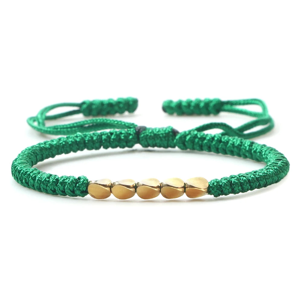 Bracelet tibétain bouddhiste – Cordon tressé et perles en cuivre
