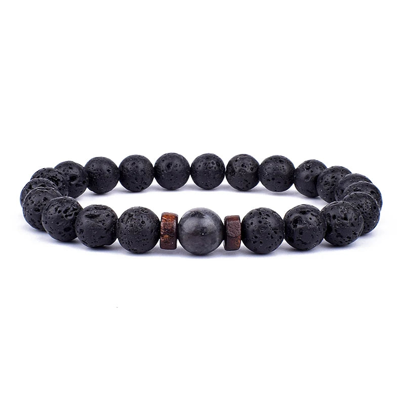Bracelet bouddha tibétain – Perles de lave et bois (8 mm)