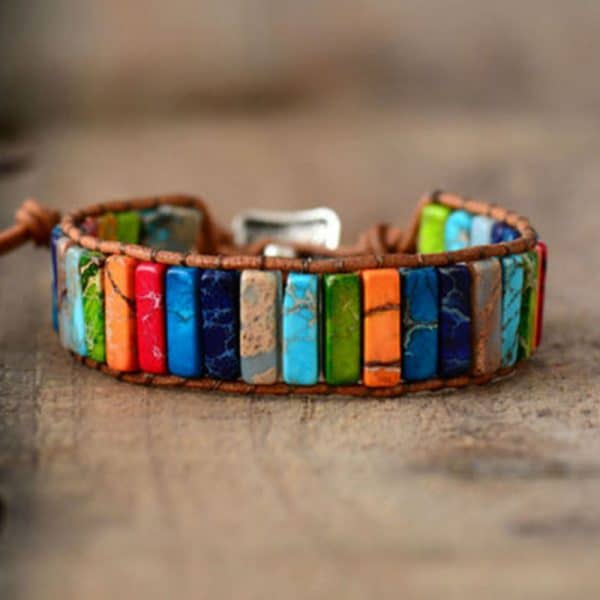 Milangirl Chakra Bracelet Bijoux La Main Multi Couleur Pierre Naturelle Tube Perles Bracelet En Cuir Bracelet 1