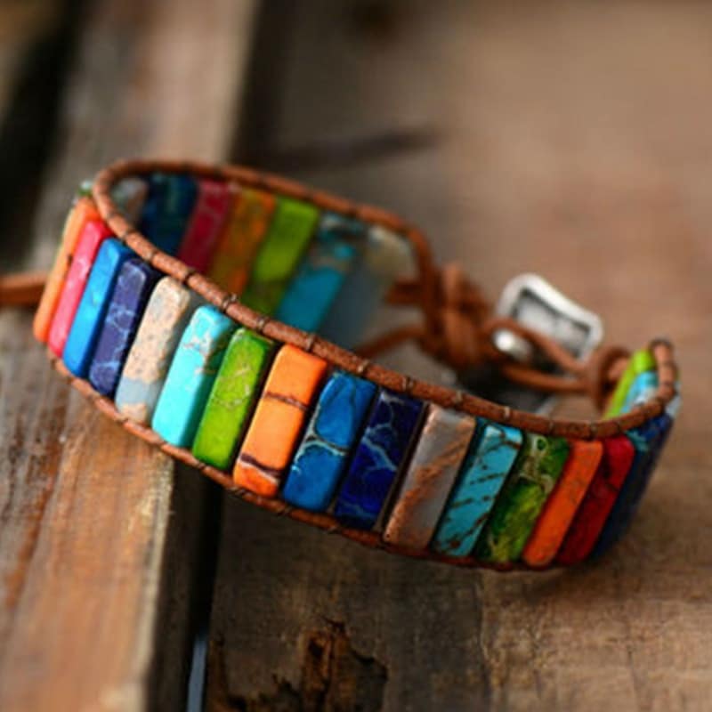 Milangirl Chakra Bracelet Bijoux La Main Multi Couleur Pierre Naturelle Tube Perles Bracelet En Cuir Bracelet