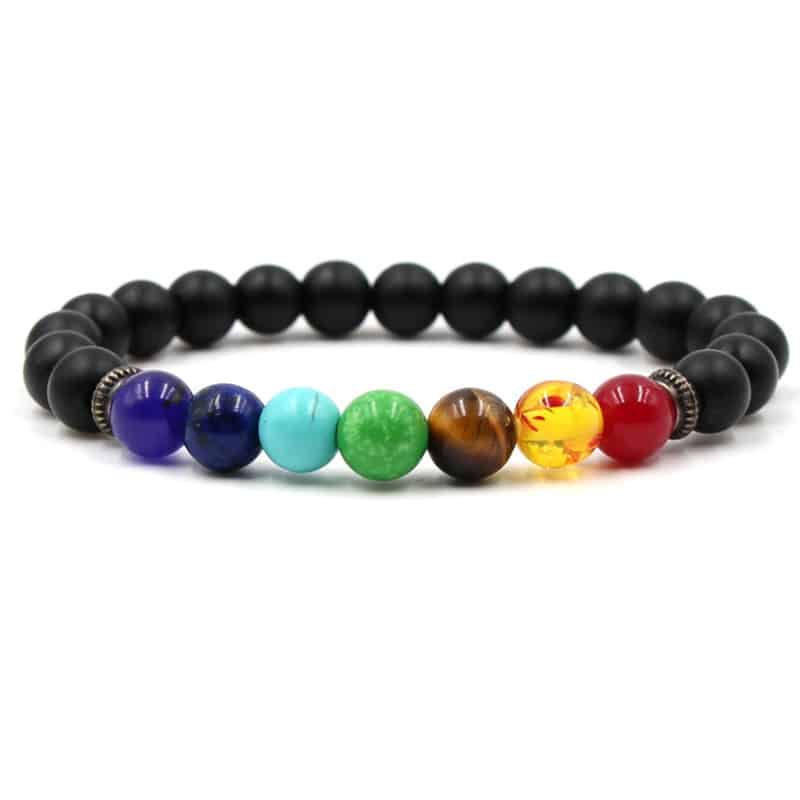 Nouveau 7 Chakra Bracelet Hommes Noir Lave Gu Rison Quilibre Perles Reiki Bouddha Pri Re Pierre 1