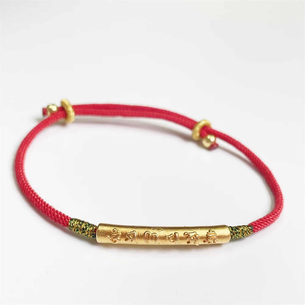 Lien Céleste – Bracelet tibétain bouddhiste corde rouge & barre argent 925