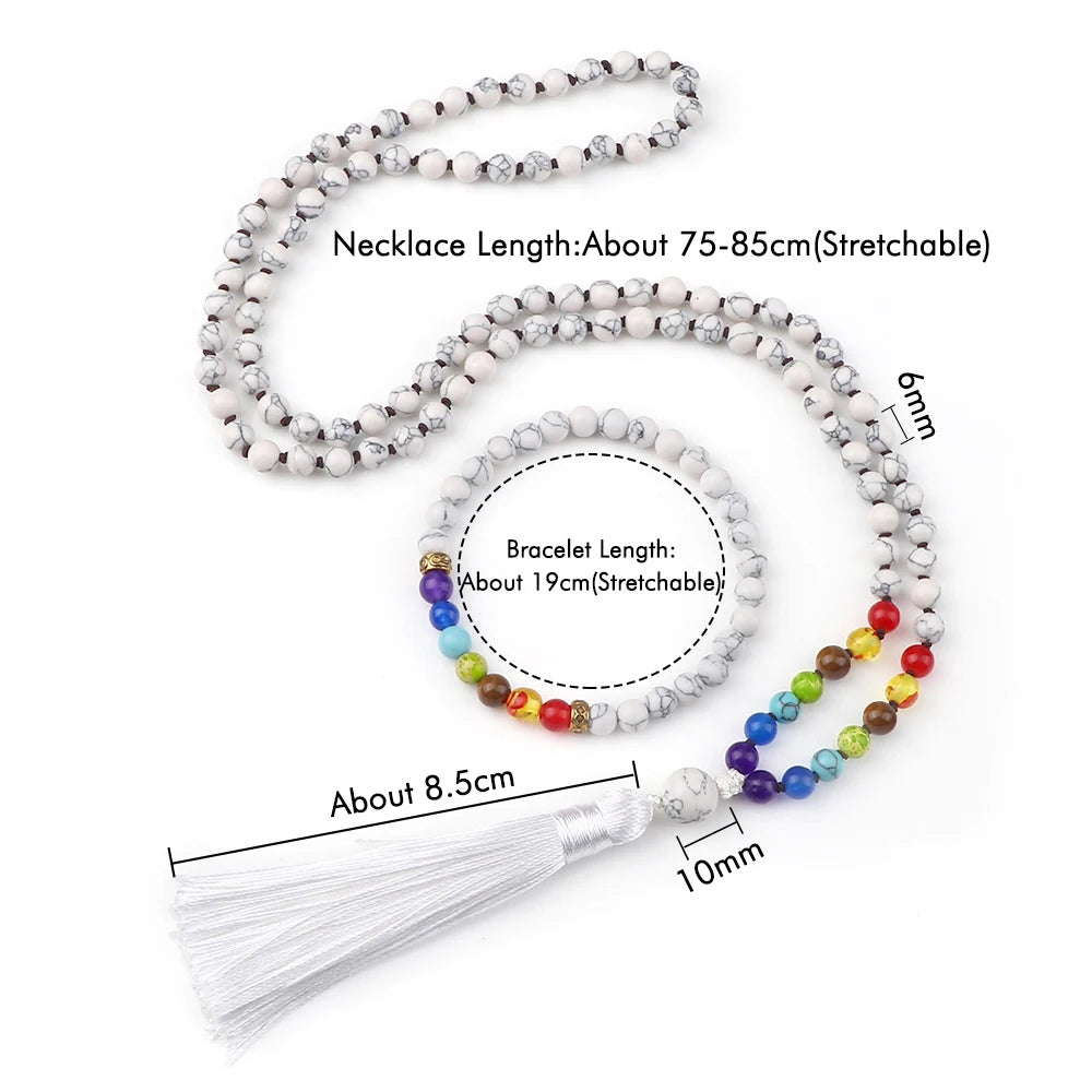 Cascade de Lumière – Mala 108 Perles Howlite & 7 Chakras
