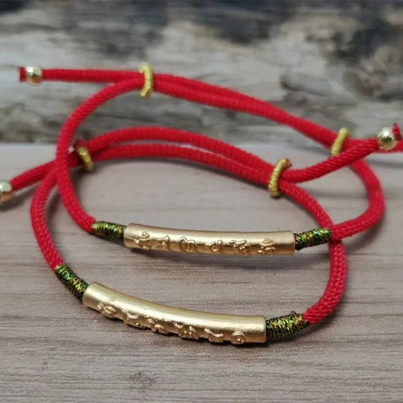 Lien Céleste – Bracelet tibétain bouddhiste corde rouge & barre argent 925