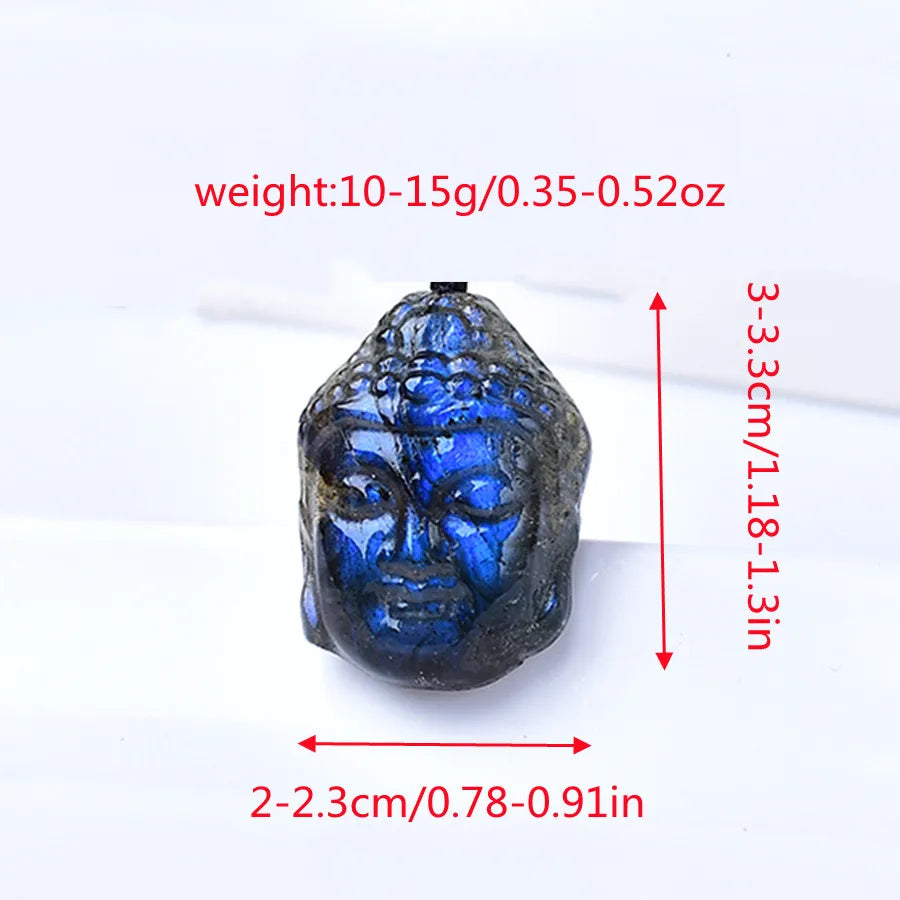 Talisman Tibétain – Pendentif Tête de Bouddha en Labradorite