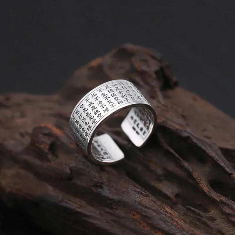 Bague Tibétaine Femme – Fleur de Lotus & Mantra OM en Cuivre Argenté