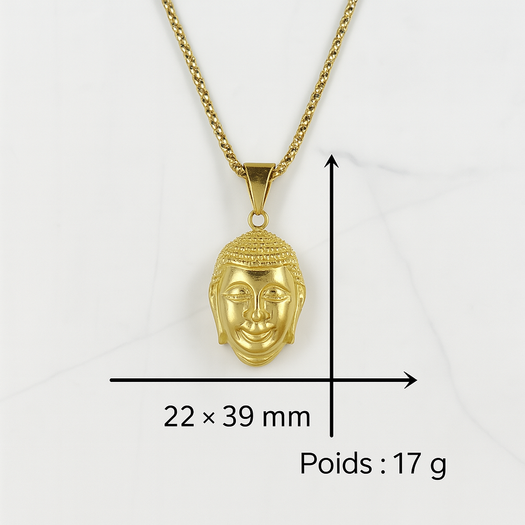 Illumination Dorée – Pendentif Tête de Bouddha plaqué or
