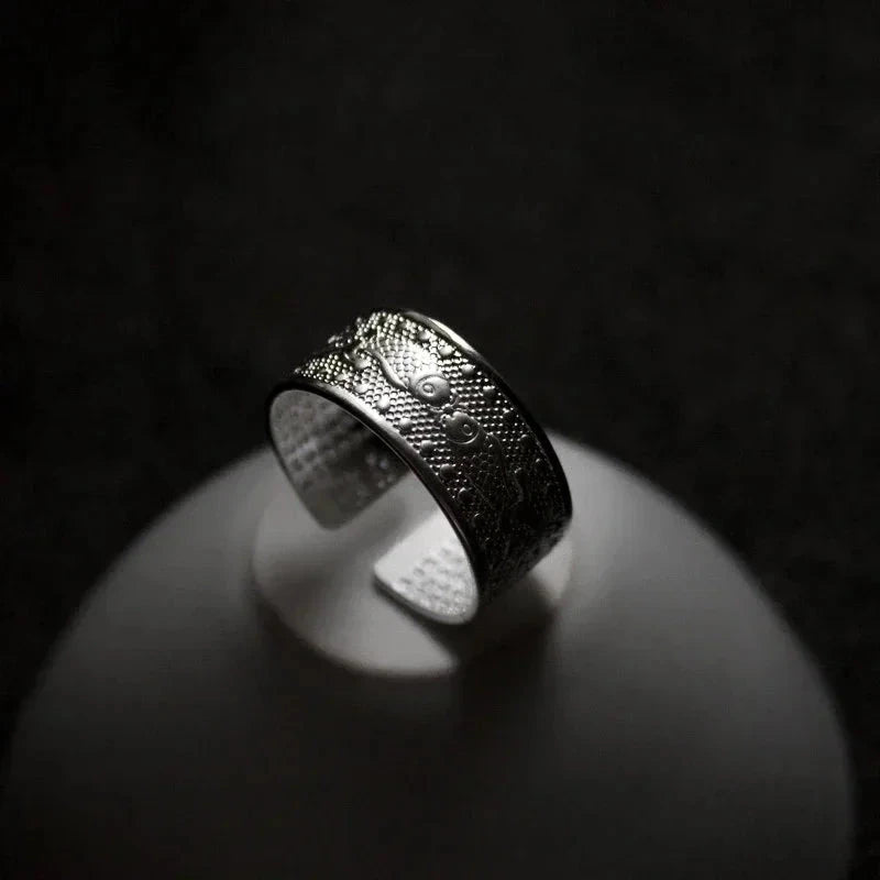 Bague Tibétaine Femme – Fleur de Lotus & Mantra OM en Cuivre Argenté Esprit Tibet 