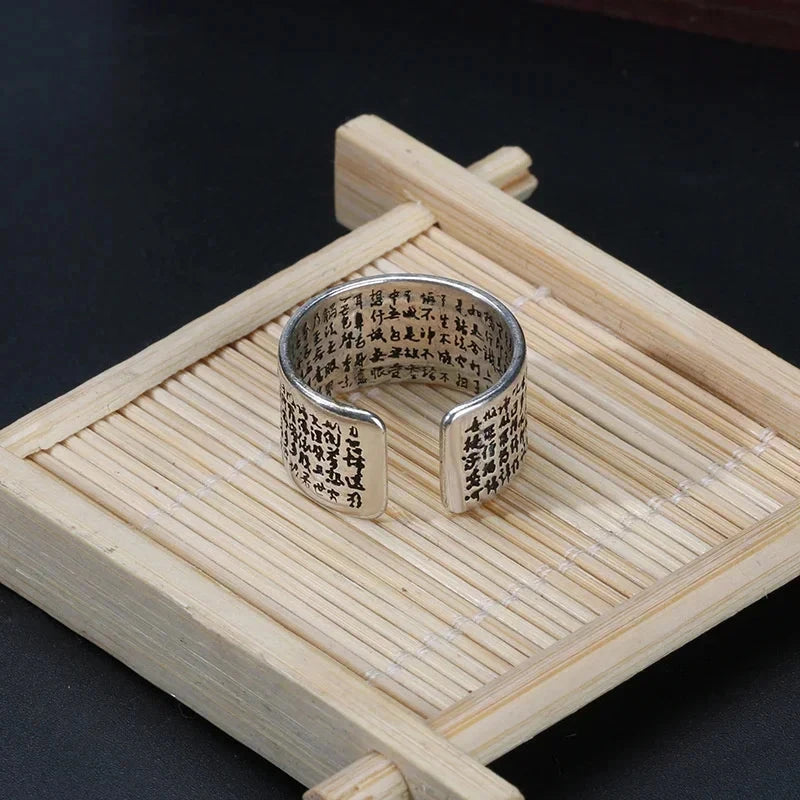 Bague Tibétaine Femme – Fleur de Lotus & Mantra OM en Cuivre Argenté Esprit Tibet 