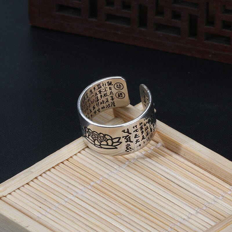 Bague Tibétaine Femme – Fleur de Lotus & Mantra OM en Cuivre Argenté Esprit Tibet 