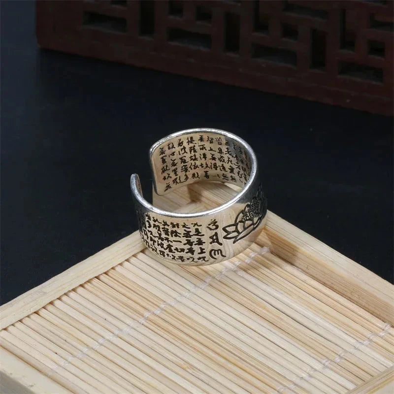 Bague Tibétaine Femme – Fleur de Lotus & Mantra OM en Cuivre Argenté Esprit Tibet 