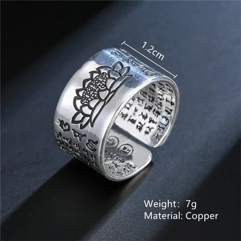 Bague Tibétaine Femme – Fleur de Lotus & Mantra OM en Cuivre Argenté Esprit Tibet 